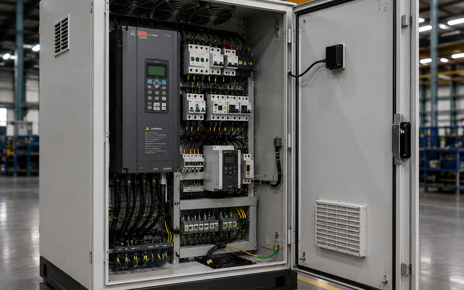 VFD control panel for industrial motor speed control